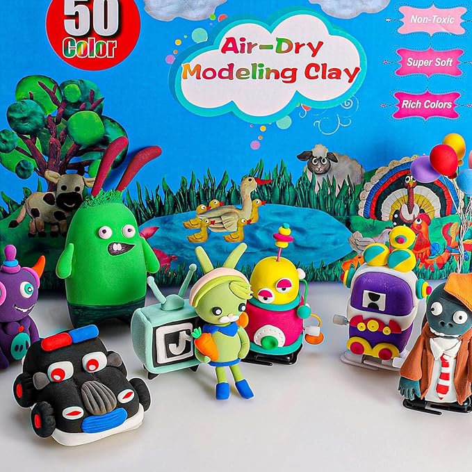 CiaraQ Modeling Clay Kit - 50 Colors Air Dry Clay with Sculpting Tools, Ideal for Crafting, DIY Projects. Easter/Halloween/Christmas Gifts