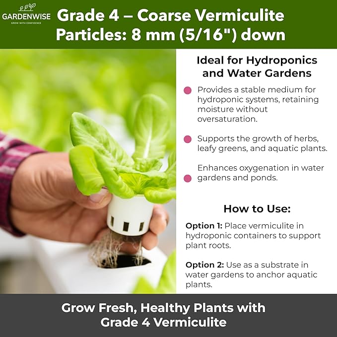 Organic Coarse Vermiculite for Indoor Gardening Plants and Mushrooms – Enhances Soil Aeration, Seed Germination, Rooting Cuttings – Small Packages and Bulk (Vermiculite Grade 4 – Coarse, 30 quarts)
