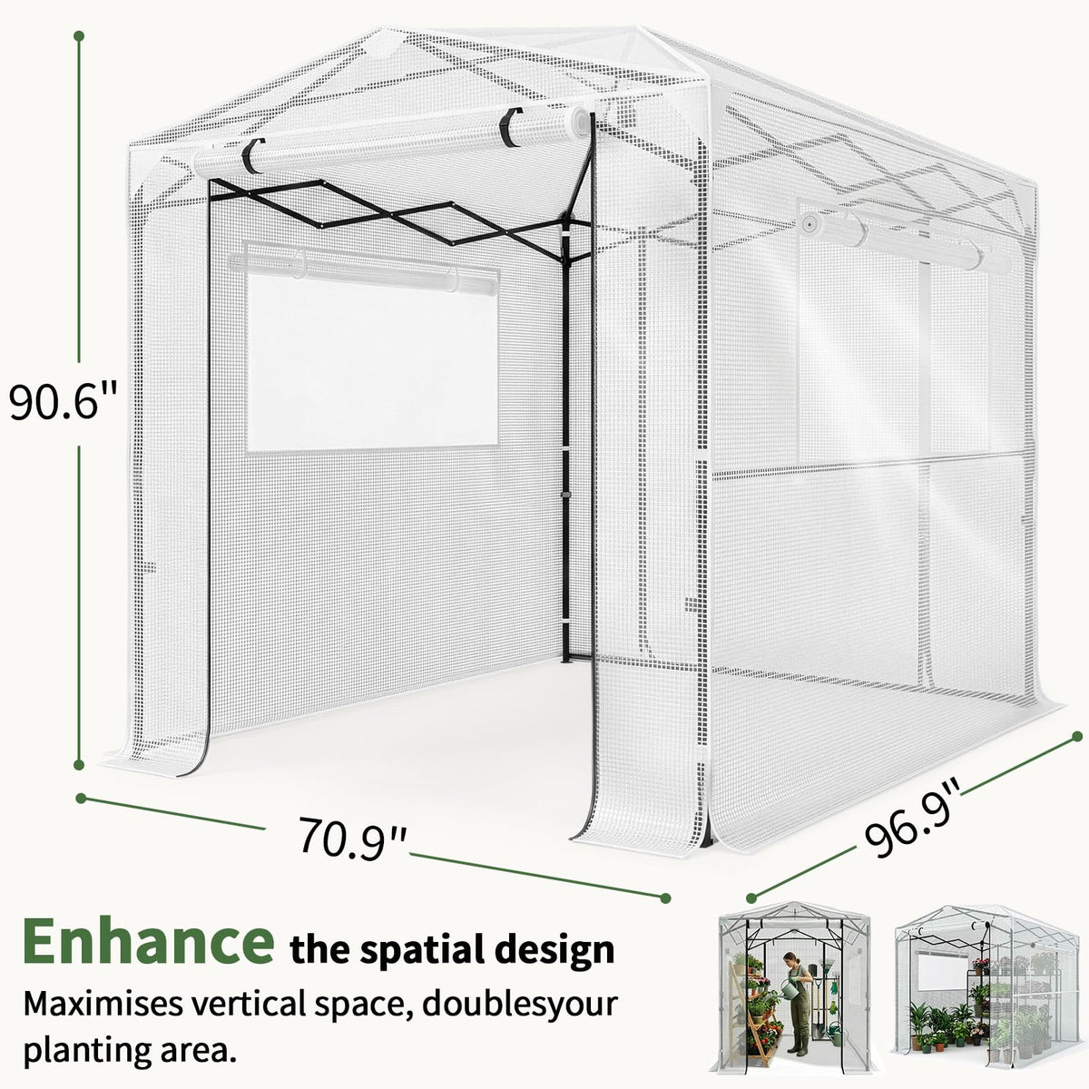 Outvita 6x8ft Greenhouse, Instant Walk-in Pop Up Tent Greenhouse for Indoor Outdoor Gardening Easy Setup Shelter with Roll-up Zipper Entry Doors and Windows