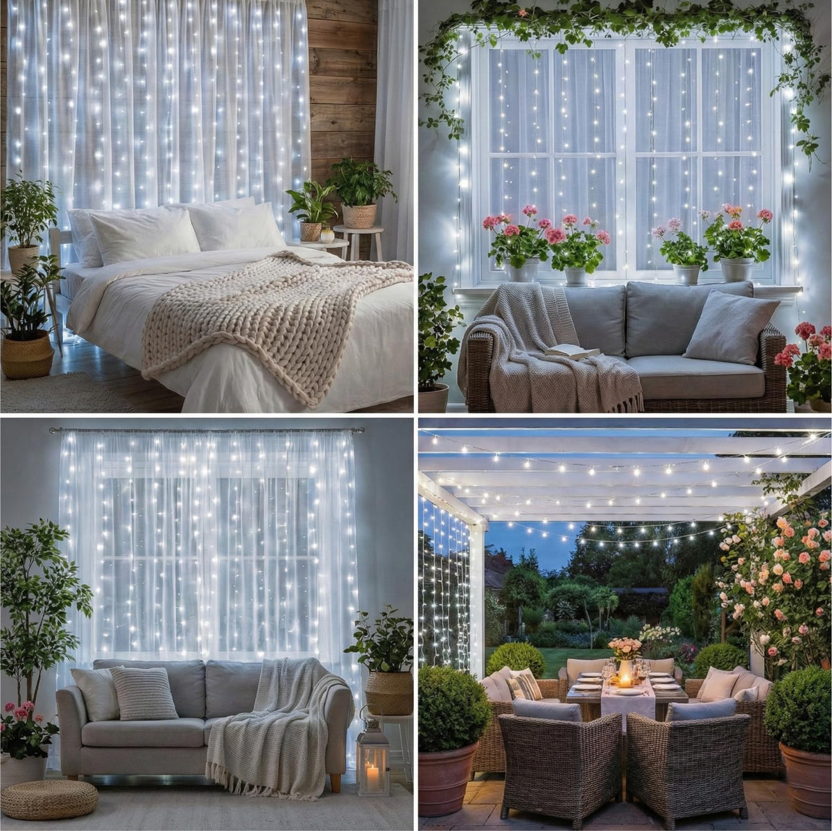 SINAMER Curtain String Light, 200LED 6.6x6.6ft, Remote & 8 Modes, USB