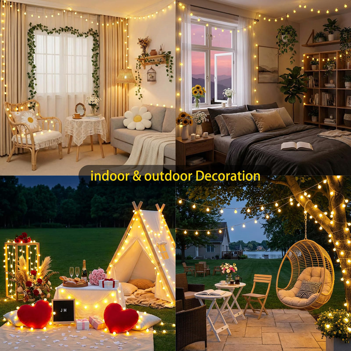 2Pack 100 LED Shatterproof Globe String Lights, 33ft Warm White Fairy Lights Plug in with Remote, 8 Modes Waterproof Indoor Outdoor Lights for Bedroom Classroom Christmas Tree Party Decoration