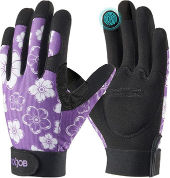COOLJOB Medium Gardening Work Gloves for Women Ladies, Thorn Proof for Rose Pruning, Cactus Handling, Blackberry Bush Planting, Puncture Resistant Anti-Slip Flexible, 1 Pair M Floral Purple
