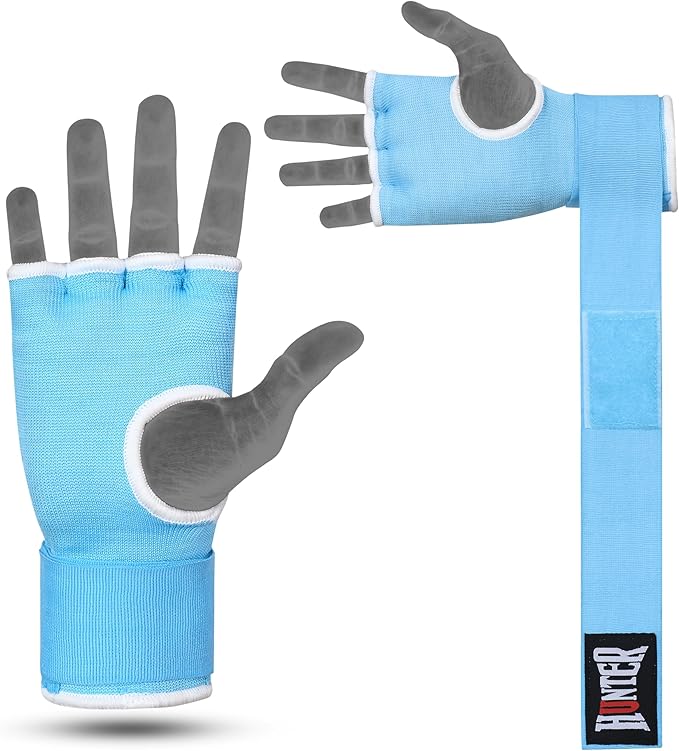 HUNTER Gel Padded Inner Gloves with Hand Wraps for Boxing, Quick Elastic Training Wraps for Men & Women, Muay Thai MMA Kickboxing Martial Arts Knuckle Wrist Protector (Pair)