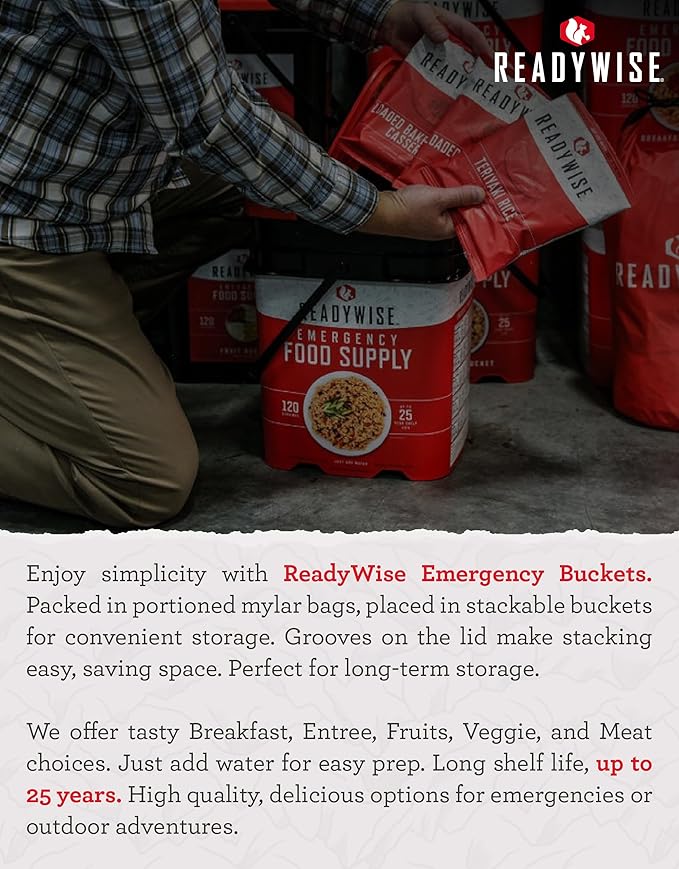 ReadyWise Emergency Food Supply - 120 Servings Fruit Bucket, Nutritious Meals, Dehydrated & Freeze Dried Food for Backpacking, Camping Essentials & Disaster Prepping Supplies, up to 25 Year Shelf Life