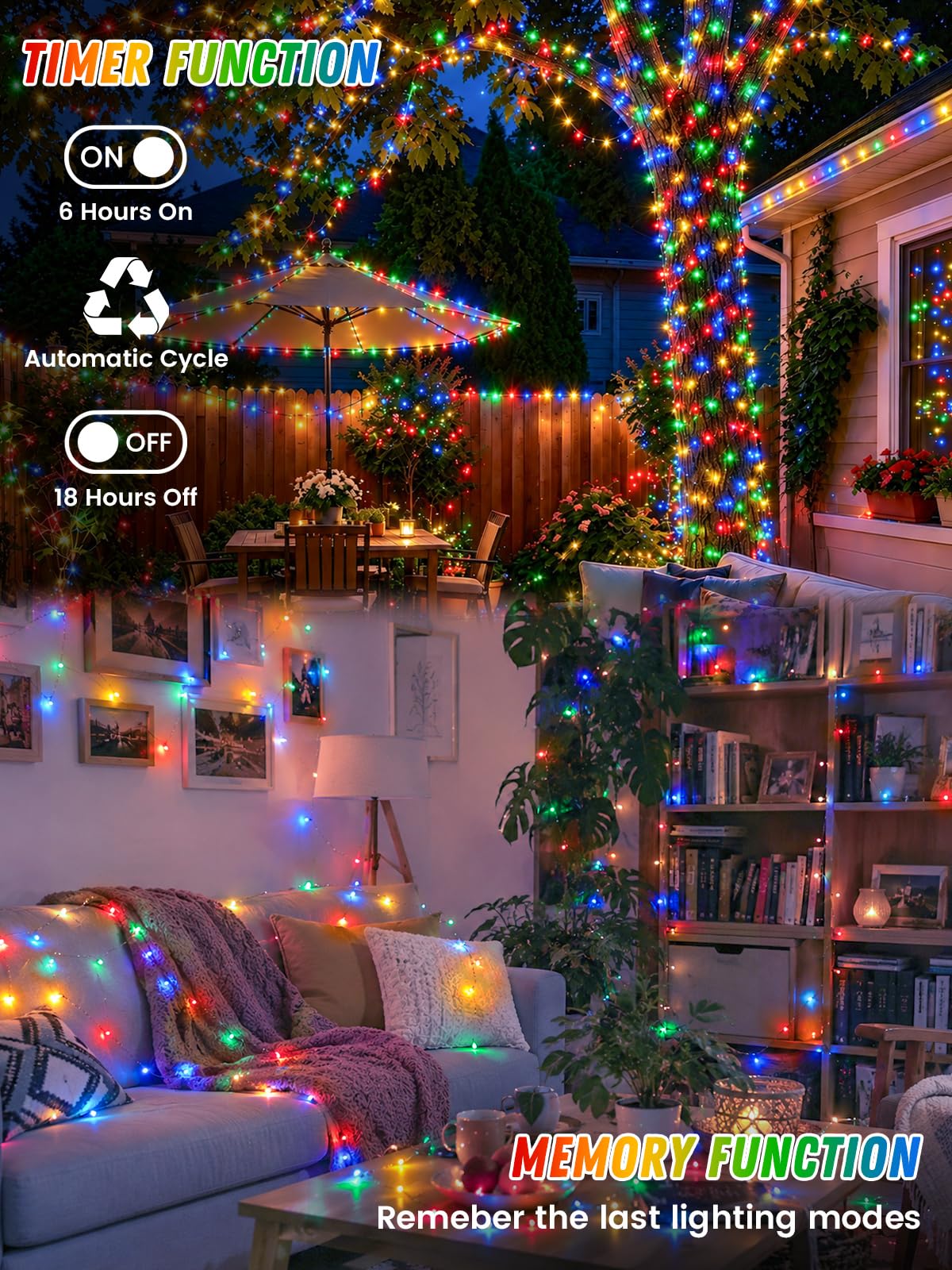 2 Pack 100 LED Fairy Lights Battery Operated with Remote, 33 FT Multicolor