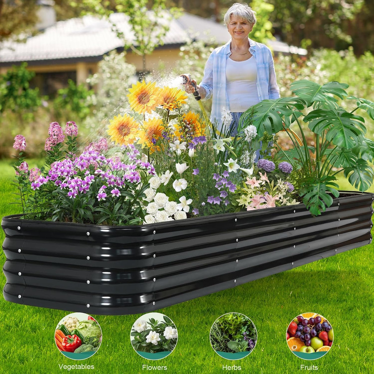 BIRDSINYARD 5 in 1 Galvanized Raised Garden Bed, 8x3x1ft, 2Pack, Grey