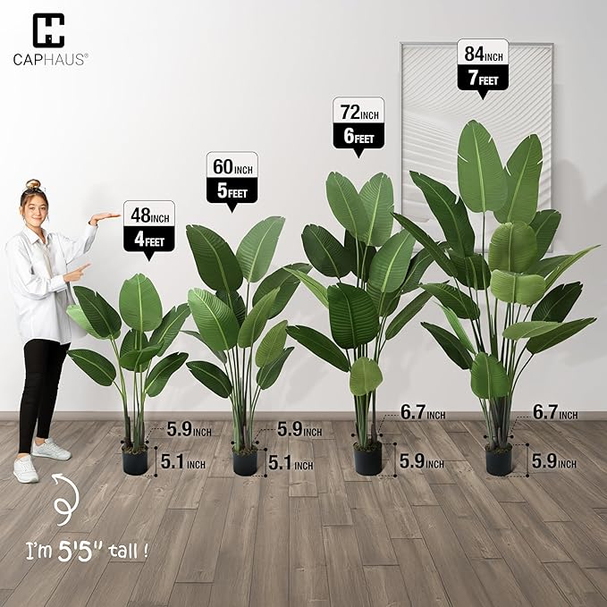 CAPHAUS 7FT Artificial Bird of Paradise Tree, UV Resistant Potted Fake Plant with Dried Moss for Indoor Outdoor Use, Realistic Large Floor Plant for Home Office Decor, No Maintenance