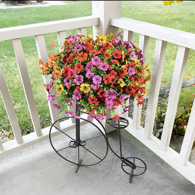 INQCMY Artificial Flowers for Outdoors Faux Plants Fake Flowers Spring Summer Decoration,12 Bundles Faux Silk Colorful Daisy Realistic UV Resistant for Outside Home Planter Window Porch Patio Yard