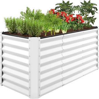Best Choice Products 4x2x2ft Outdoor Metal Raised Garden Bed, Deep Root Planter Box for Vegetables, Flowers, Herbs w/ 119 Gallon Capacity - White