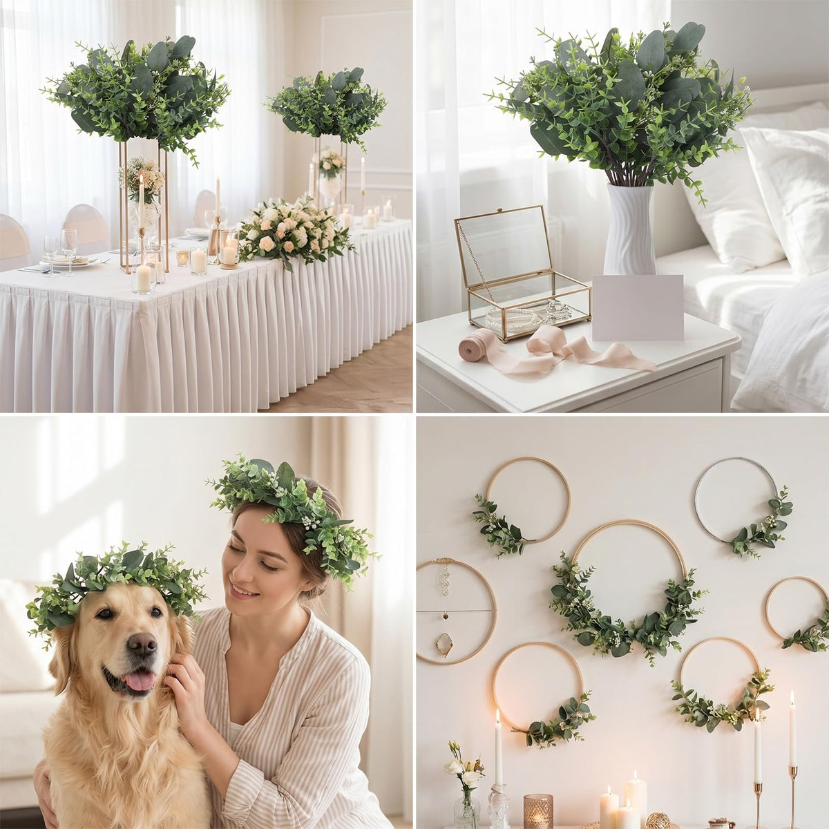 MSHHDK 100Pcs Mixed Eucalyptus Leaves Stems Bulk Artificial Eucalyptus Leaves for Home Wedding DIY Floral with White Seeds Mixed Artificial Greenery Stem Bulk for Bouquet Decor Arrangement