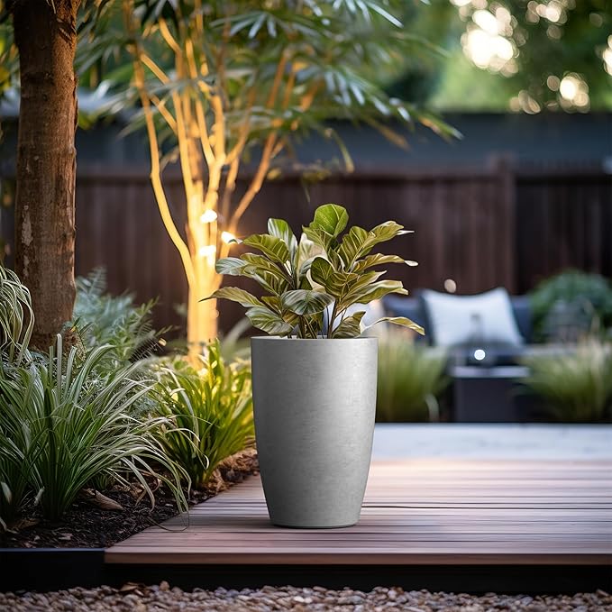 Kante 18.1" H Tall Round Concrete Planter for Outdoor Indoor, Modern Decorative Plant Pots with Drainage Hole & Rubber Plug for Home & Garden Natural Concrete