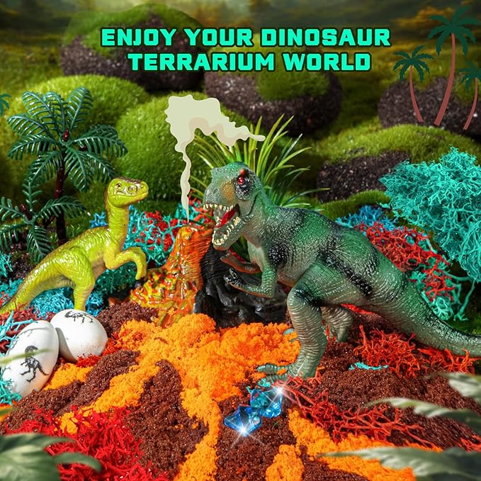 RONSTONE Dinosaur Terrarium Kit for Boys - Dinosaur Toys for Kids - DIY Your Own Light Up Terrarium Kit World - Christmas Birthday Dinosaur Gifts for Boys and Kids 5-7