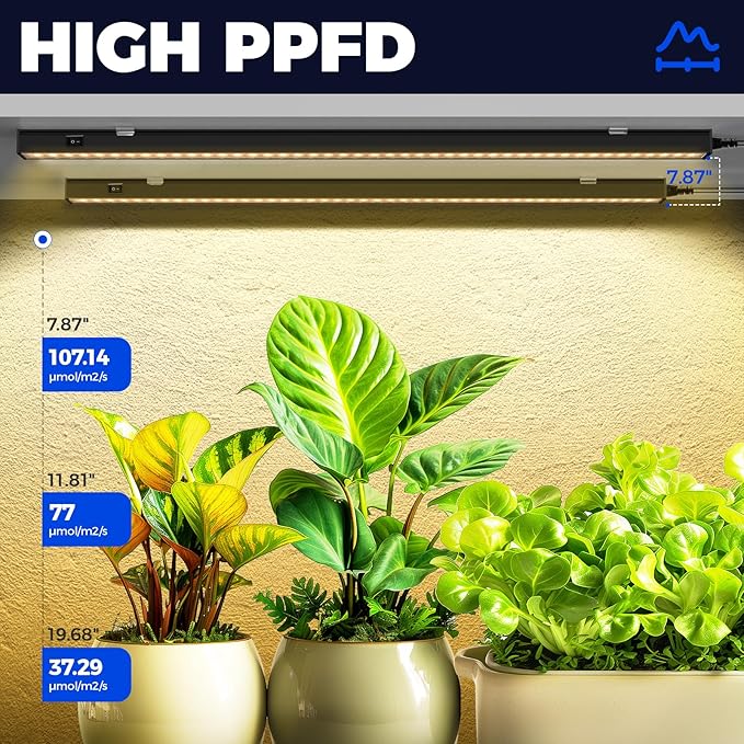 Barrina T5 Grow Lights for Indoor Plants, 2FT 40W (4 X 10W) Magnetic Installation, Full Spectrum Grow Light Strip with Individual Switch, Grow Lamp with Black Cover, Plug and Play, Yellow, 4 Packs