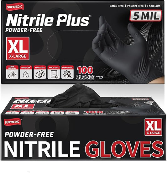 Disposable Nitrile Gloves, 5Mil Chemical Resistant Powder-Free Latex-Free Glove Exam Cook Tattoo, Black Blue 100Pcs