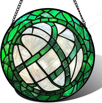 QZQCBLC Stained Glass Window Hanging Green Plants 9.8" - Abstract Suncatcher Door Garden Sun Catcher Home Ireland Decor Birthday Mother's St Patrick's Day Gifts for Mom Men Woman Wife Friends