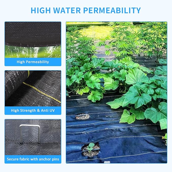 Sunocity 6ft x300ft Black Weed Barrier Landscape Premium Fabric-Heavy Duty Woven Ground Cloth with Superior Permeability Weed Control Convenient Design