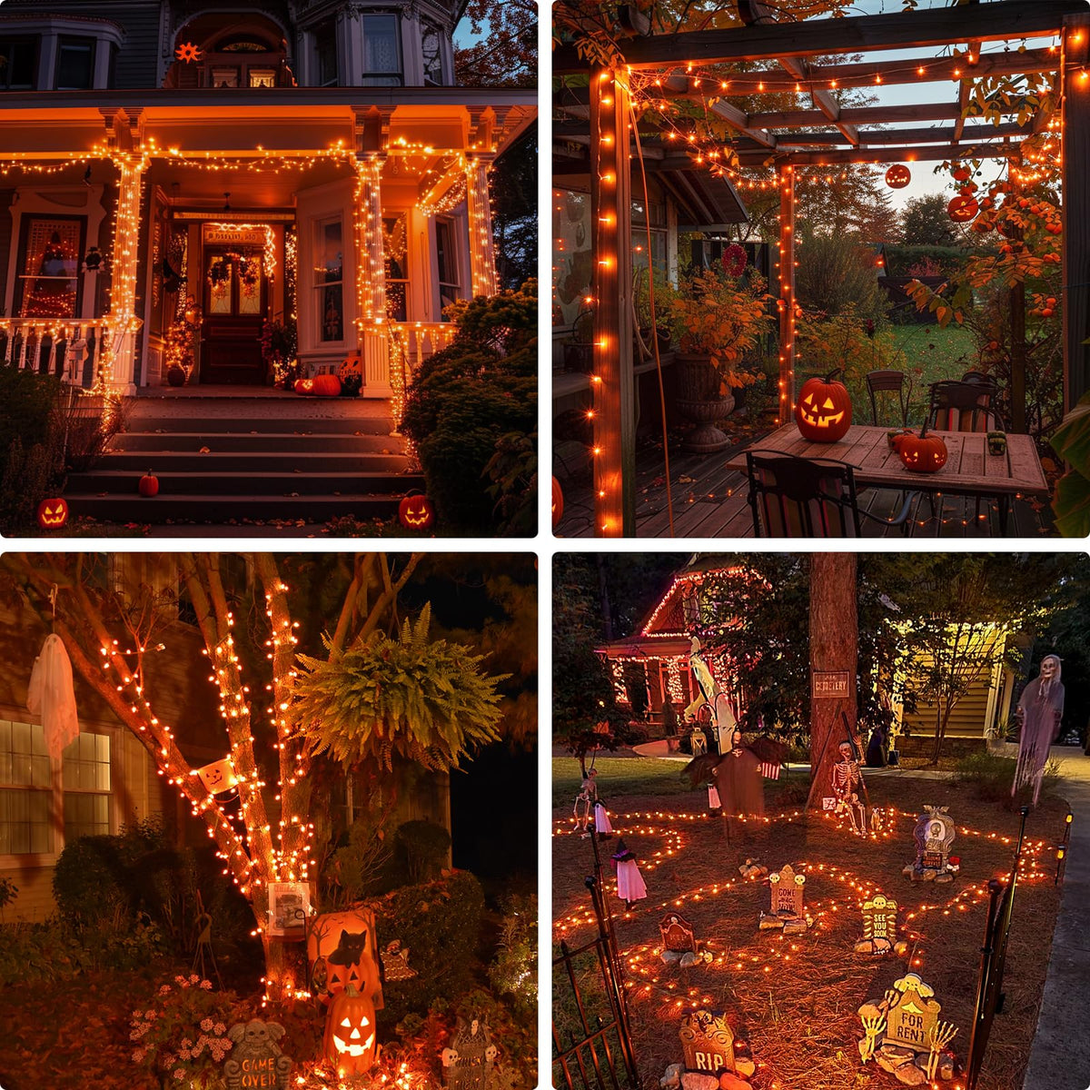 JMEXSUSS 400 LED Orange Lights for Halloween Decor, Plug in with Remote