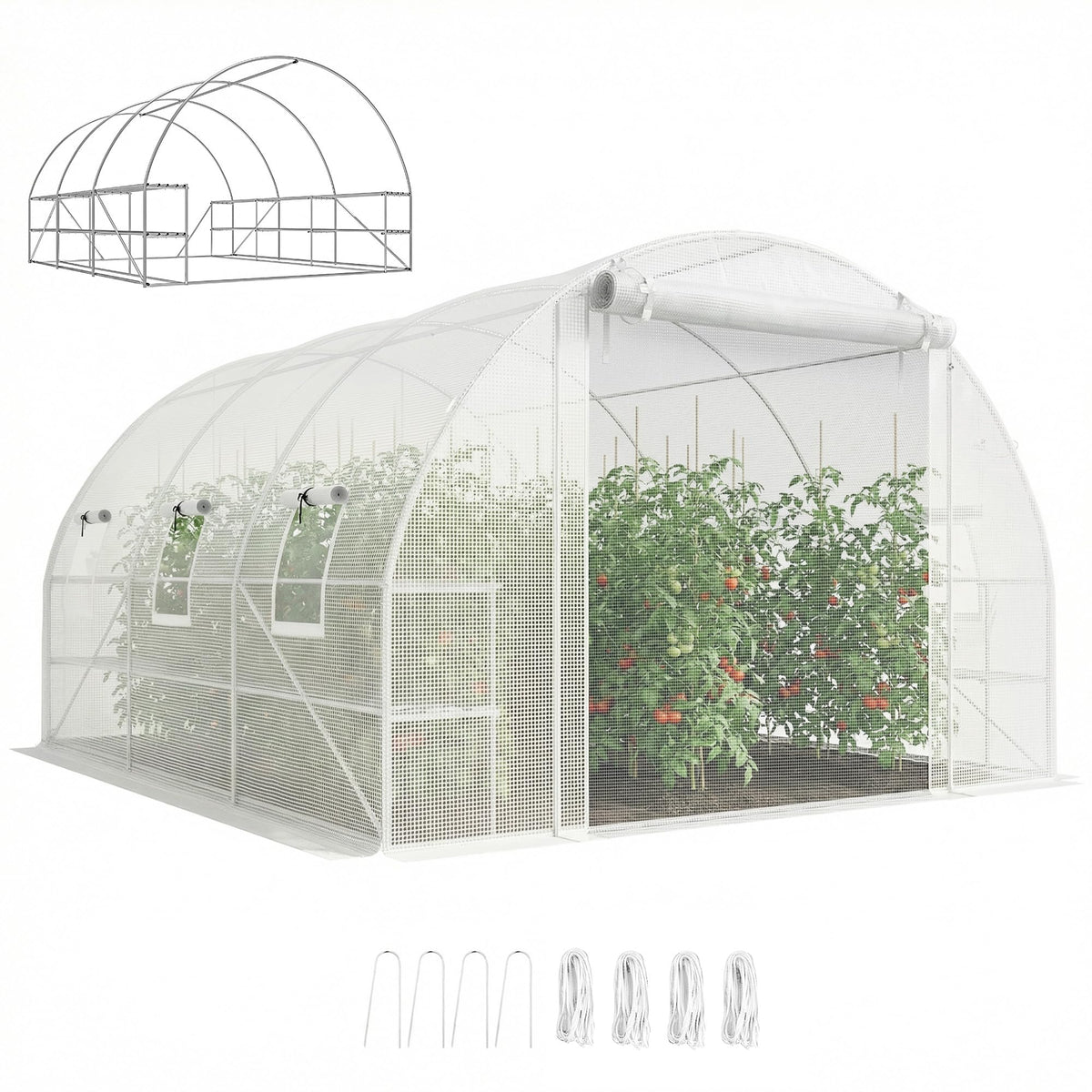 Outsunny 10'x11'x6' Walk-in Tunnel Greenhouse Hoop House Mesh Door White