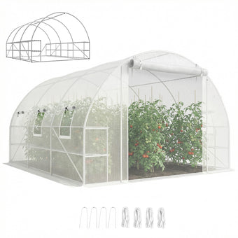 Outsunny 10'x11'x6' Walk-in Tunnel Greenhouse Hoop House Mesh Door White