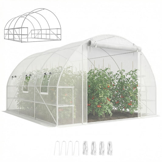 Outsunny 10'x11'x6' Walk-in Tunnel Greenhouse Hoop House Mesh Door White