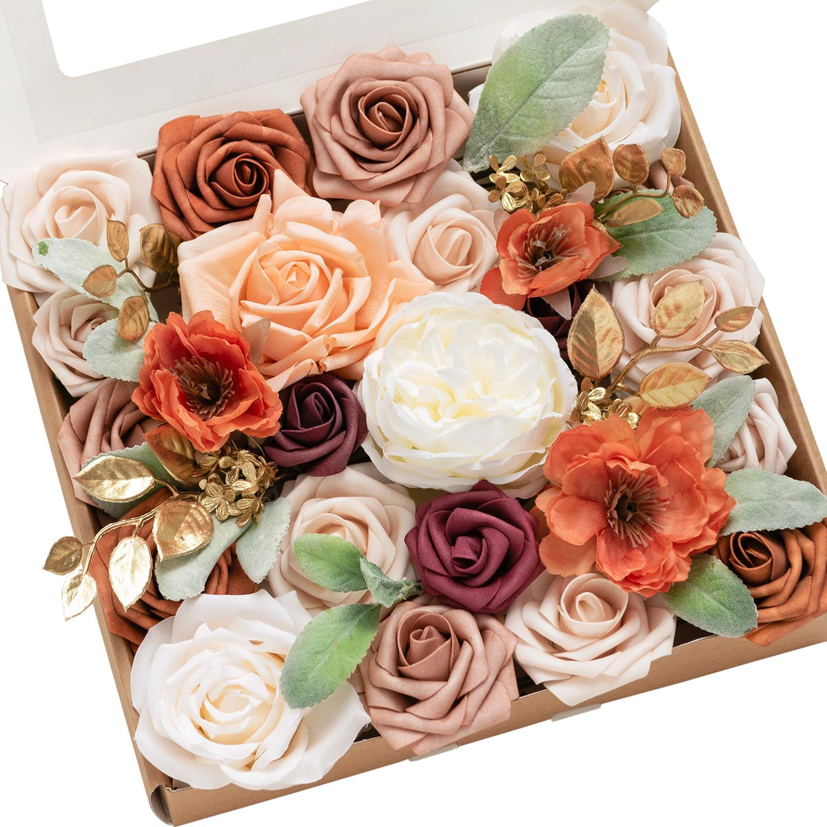 Ling's moment Fake Flowers Box, Dusty Rose & Orange Grand Combo