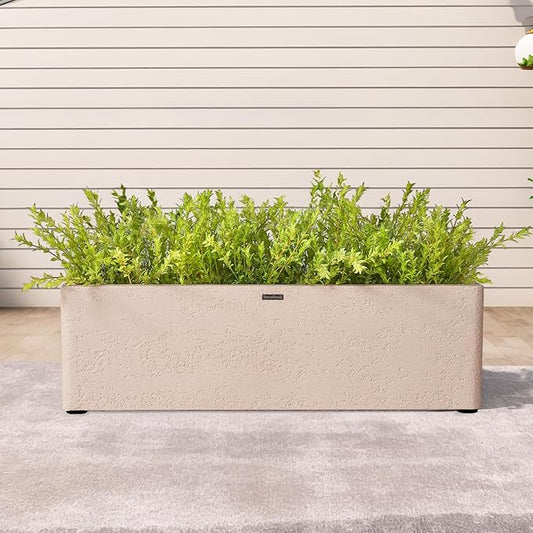 TerraDeco 31 Inch Rectangular Concrete Planter,Durable All-Weather Use with Drainage Holes,Large Rectangular Planter for Outdoor Indoor Plants