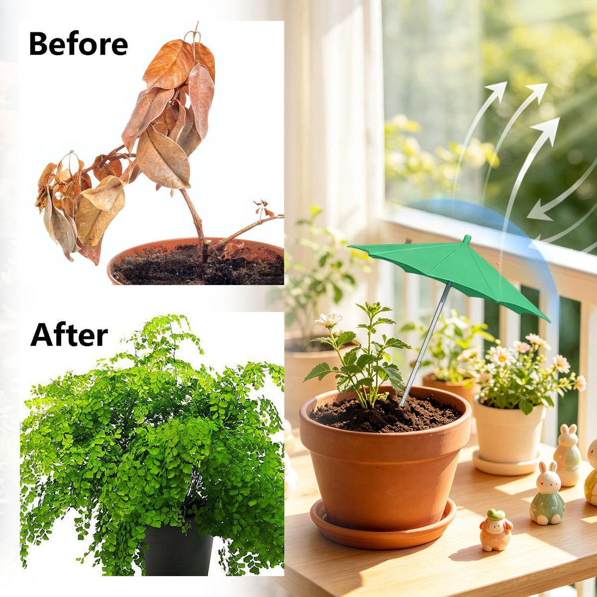 2pcs Mini Umbrella for Potted Plant - 10-23in, Small Plant Umbrellas for Pots, Small Plants Sun Shade Umbrellas for Gardens, Patio & Succulents, Block 70 Sunlight & Stop Leaf Burn Overheating (Green_1)