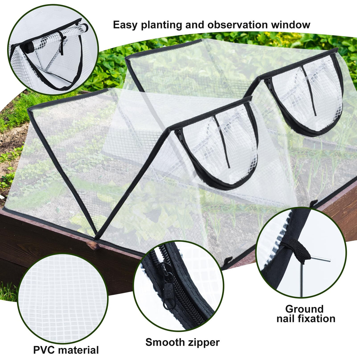 Garden Row Accelerator Plants Cover, Foldable Raised Garden Bed Cover with Zipper Door Waterproof Small Greenhouse Plant Cage Guard Protector for Vegetable Flower Fruits from Animals,31×13×14In