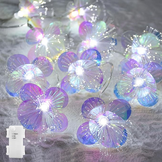 YOLIGHT Fiber Optic Flower String Lights Battery Operated with Timer, 6.5ft 10 LED Flower Garland Lights Fairy Lights for Room Table Wedding Christmas Easter Décor (White)