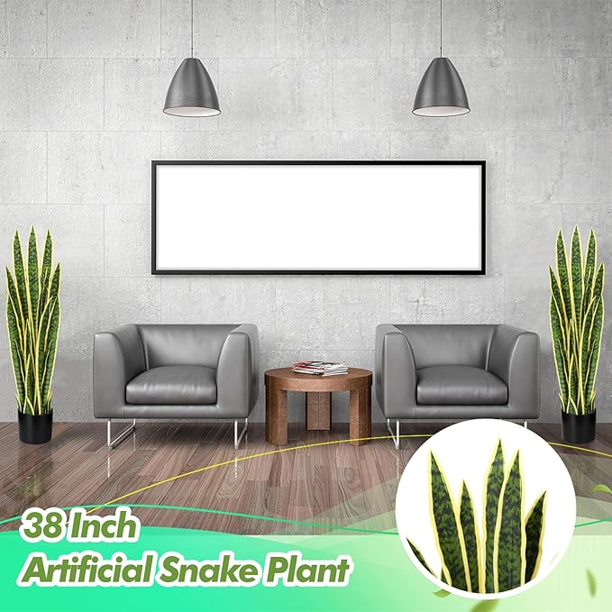 Crowye 2 Pack 3.15 Ft Tall Artificial Snake Plant Faux Sansevieria Plant Large Fake Snake Bulk in Pot for Home Office Housewarming Gift