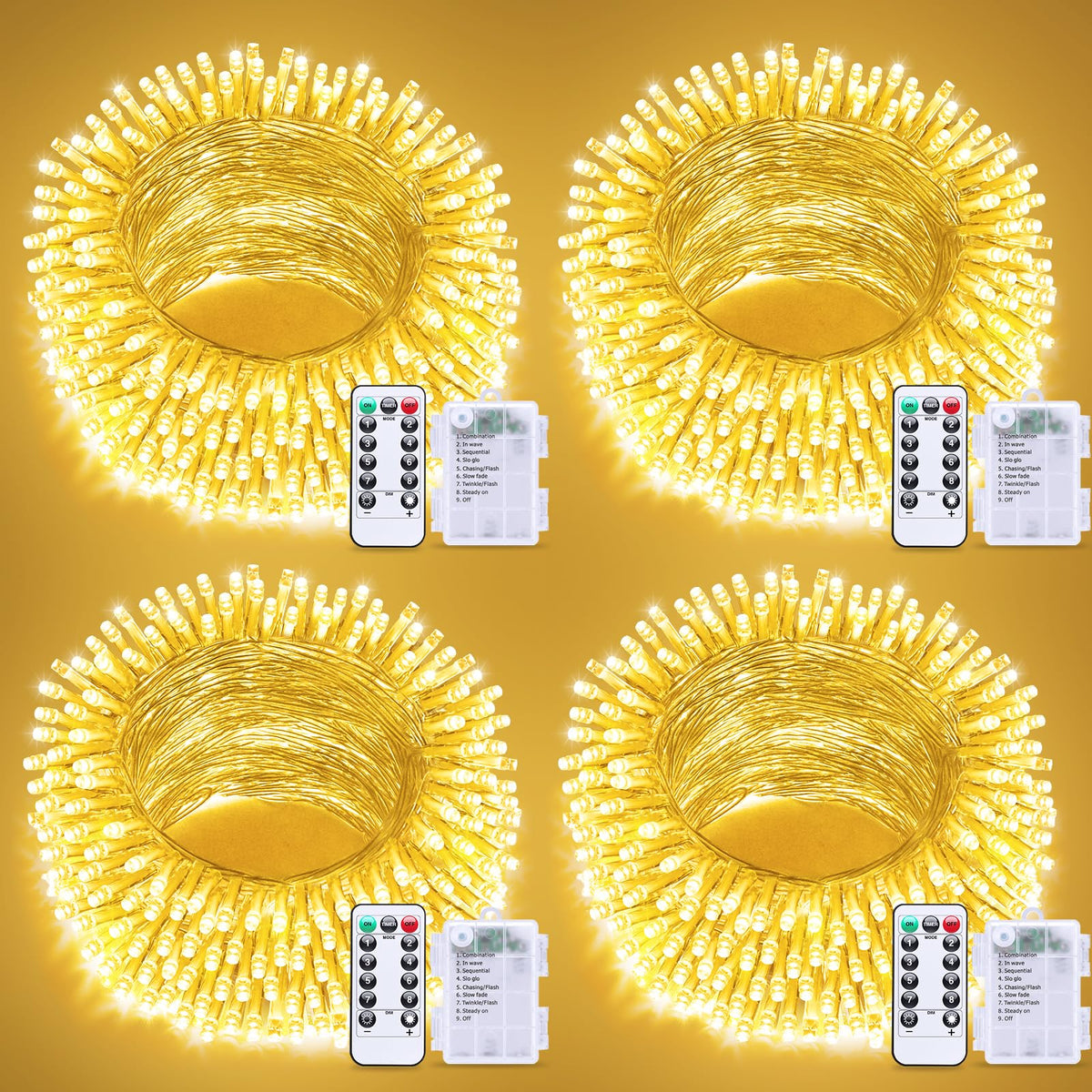 JMEXSUSS 4Pack Christmas String Lights Battery Operated with Remote Control