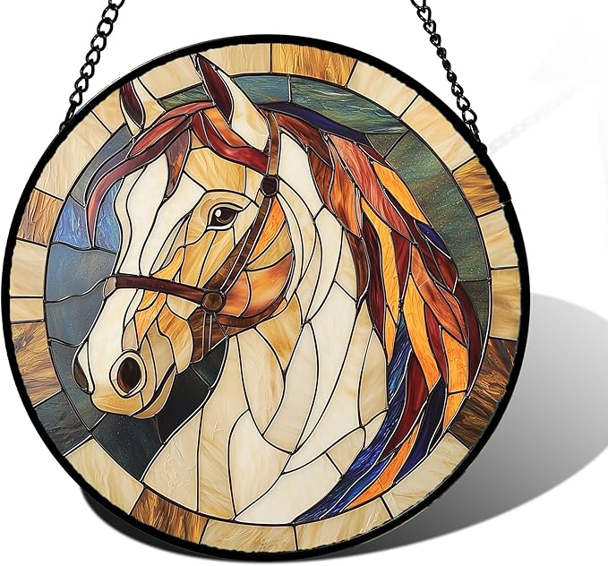 Stained Glass Window Hanging, Animal Horse Colored Mane Sun Catchers Glass Panel Cool Suncatcher Decor for Birthday for Women, Men, Wife, Aunt, and Mom 7.8 in