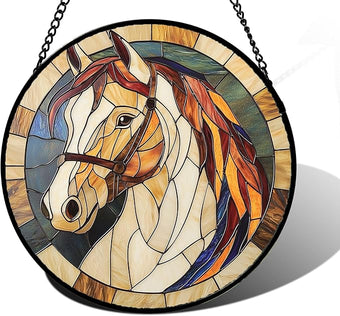 Stained Glass Window Hanging, Animal Horse Colored Mane Sun Catchers Glass Panel Cool Suncatcher Decor for Birthday for Women, Men, Wife, Aunt, and Mom 7.8 in
