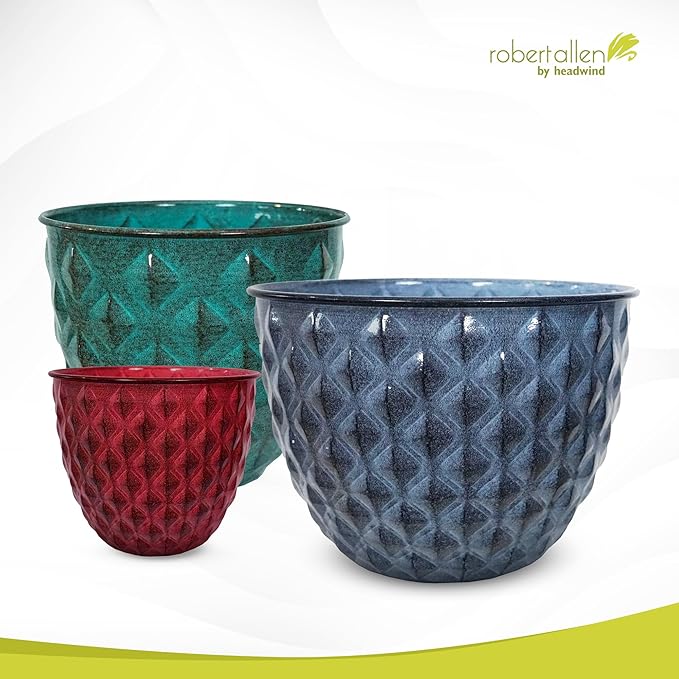 Headwind Glazed Ironstone Diamonte Collection – Crimson Red 8-Inch Decorative Plant Pot, Indoor & Outdoor, Vintage Diamond-Textured, Lightweight & Weather-Resistant for Garden Use by Robert Allen
