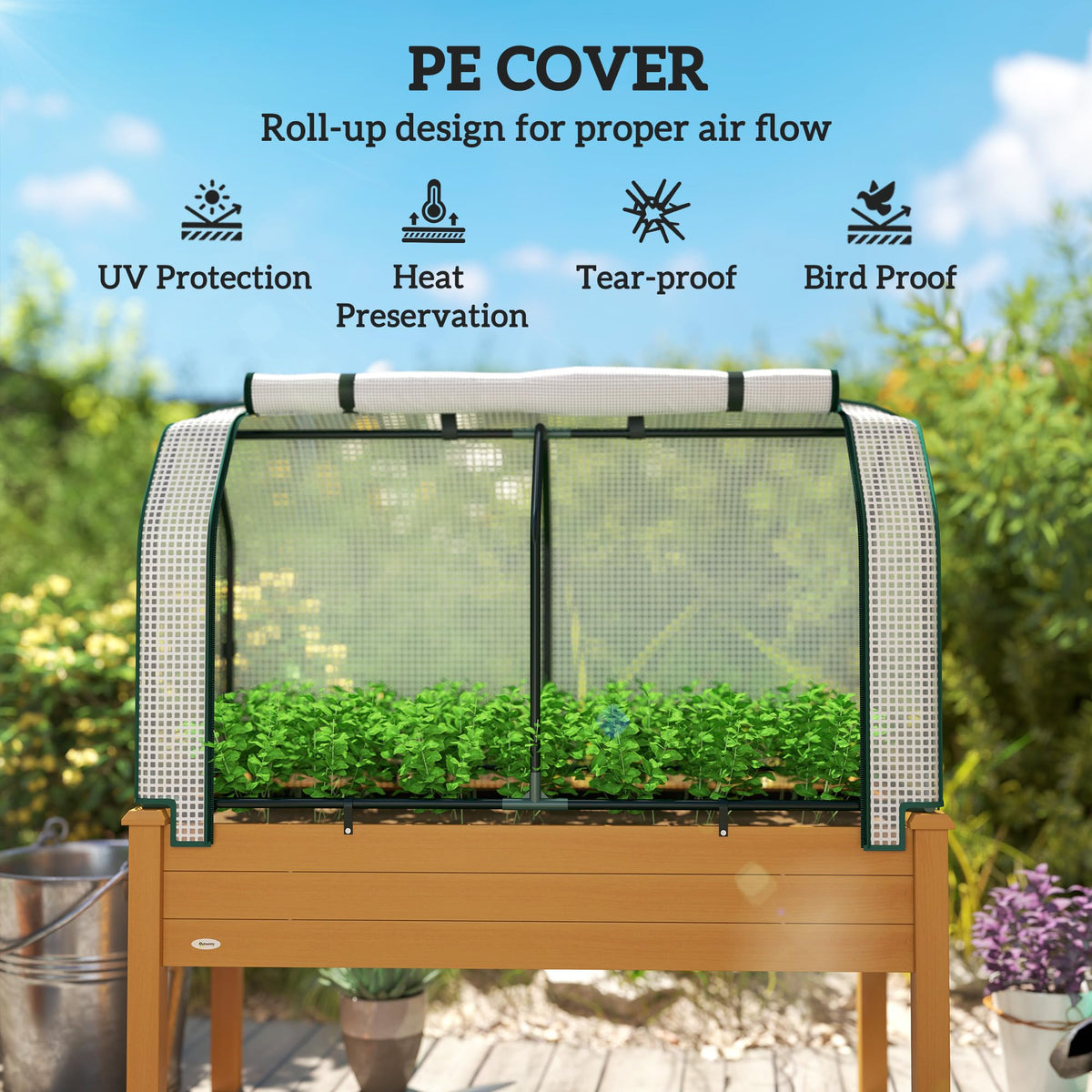 Outsunny Raised Garden Bed with PE Greenhouse Cover 48x22x46 inch Sand