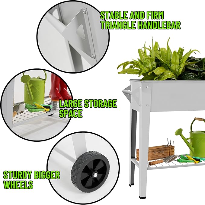 𝐑𝐚𝐢𝐬𝐞𝐝 𝐆𝐚𝐫𝐝𝐞𝐧 𝐁𝐞𝐝 𝐎𝐮𝐭𝐝𝐨𝐨𝐫 Elevate Herb Garden Planter Box Outdoor Raised Planter Box with Legs On Wheels for Vegetables Flower Tomato Patio Backyard