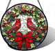 DASTOLL Stained Glass Window Hanging - Cardinals Green Wreath Suncatcher for Doors Home Christmas Decoration Red Bird Sun Catcher Thanksgiving New Year Birthday Gift for Women Men Mom Nana 11.8 in