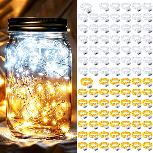 chzk 100 Pack Fairy Lights 7Ft 20 LED Twinkle String Lights 3 Modes Battery Operated Waterproof Firefly Starry for Mason Jar Party Wedding Christmas Valentines Day Table Centerpieces,Warm White+White