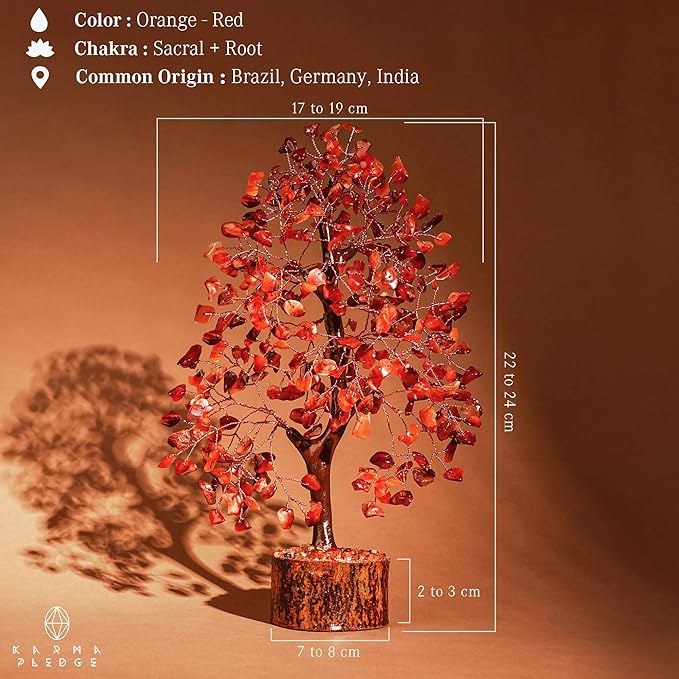 Crystal Tree of Life Carnelian Healing Crystal Trees for Home & Office Decoration, Handmade Crystal Money Bonsai Trees for Positive Energy, Good Luck, Christmas Decor, Birthday Gifts for Women, Mom