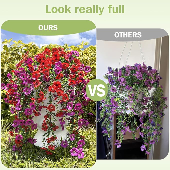 Playieer Artificial Hanging Flowers for Outdoors Faux Plants for Spring Summer Decoration,6 Bundles UV Resistant Realistic Silk Flowers Indoor Outside Garden Porch Patio Balcony Yard Farmhouse