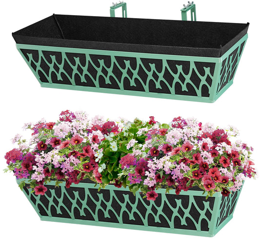Karlliu 2 Pack 24 Inch Window Boxes Planters Railing Planter Box with Adjustable Brackets & Non-Woven Fabric Plant Grow Bags Deck Railing Planter Boxes Balcony Hanging Flower Box for Outdoor Plants