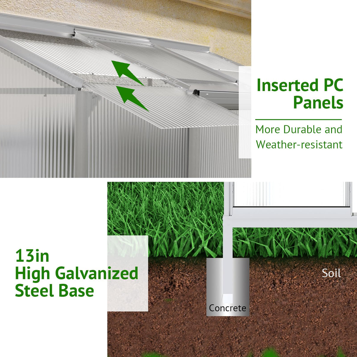 Showellgard Lean-to Polycarbonate Greenhouse 6x2 FT, Sliver, Outdoor Garden
