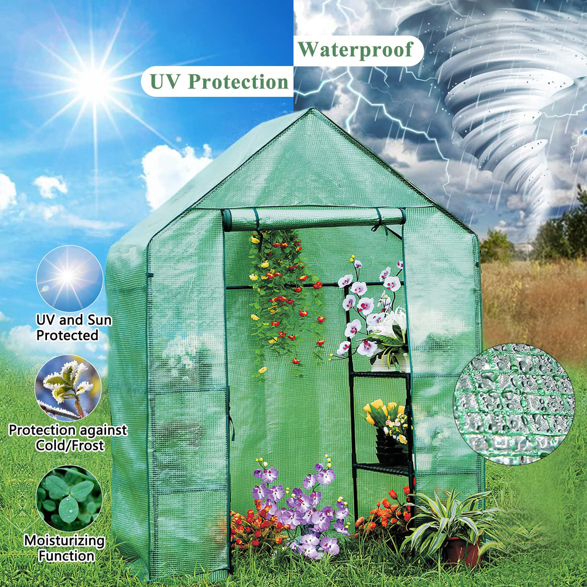 56x30x76 Portable Walk-in Greenhouse for Outdoors, Plant House with Shelves