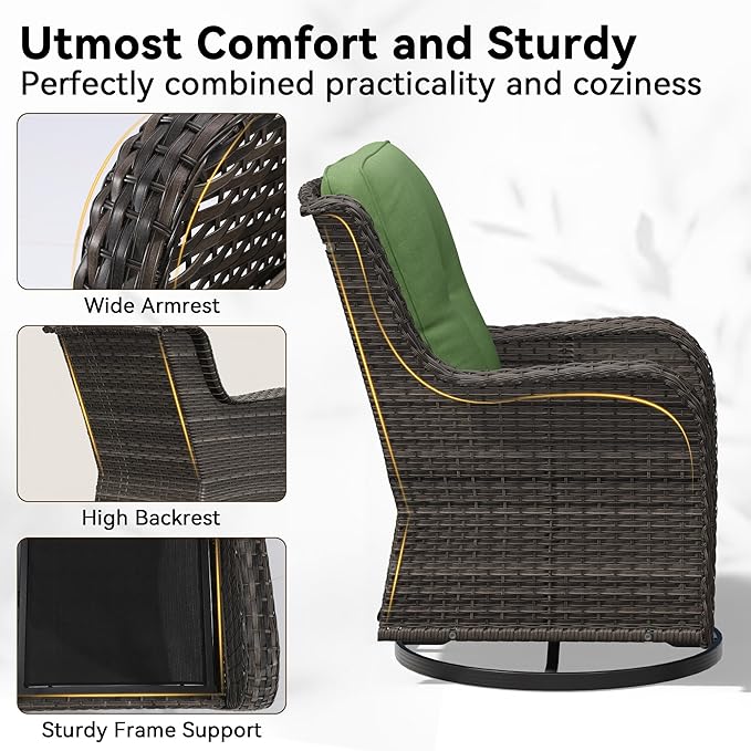 9 Piece Outdoor Wicker Patio Furniture Set, Patio Chairs Set with Thickened Olefin Cushions, High Back and Deep Seating, Hand-Woven PE Rattan, Ottoman for Porch, Deck