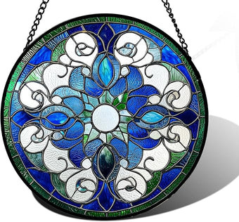 DASTOLL Stained Glass Window Hanging, Boho Style Sun Catchers Diamond Glass Panel Hangings Tiffany Suncatcher Decor for Birthday for Women, Men, Wife, Aunt, and Mom 7.8 in
