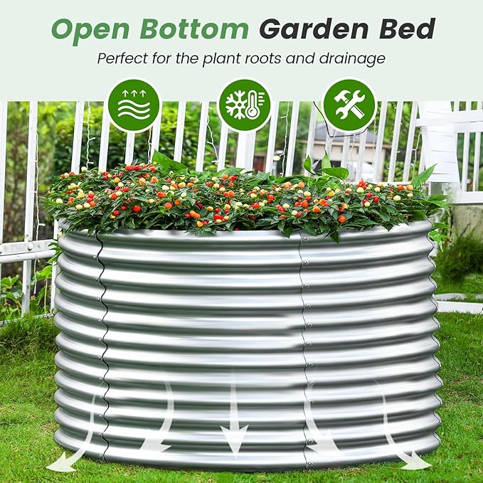 Land Guard 4×4×3ft Galvanized Raised Garden Bed Kit, Round Galvanized Planter Raised Garden Boxes Outdoor, Large Metal Raised Garden Beds for Vegetables, Silver