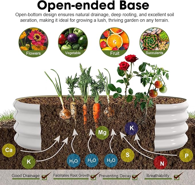 4x2x1ft Oval Galvanized Raised Garden Bed Outdoor 9-in-1 Large Metal Modular Planter Box Raised Beds for Gardening,Vegetables,Fruits,Flowers & Herbs (White)