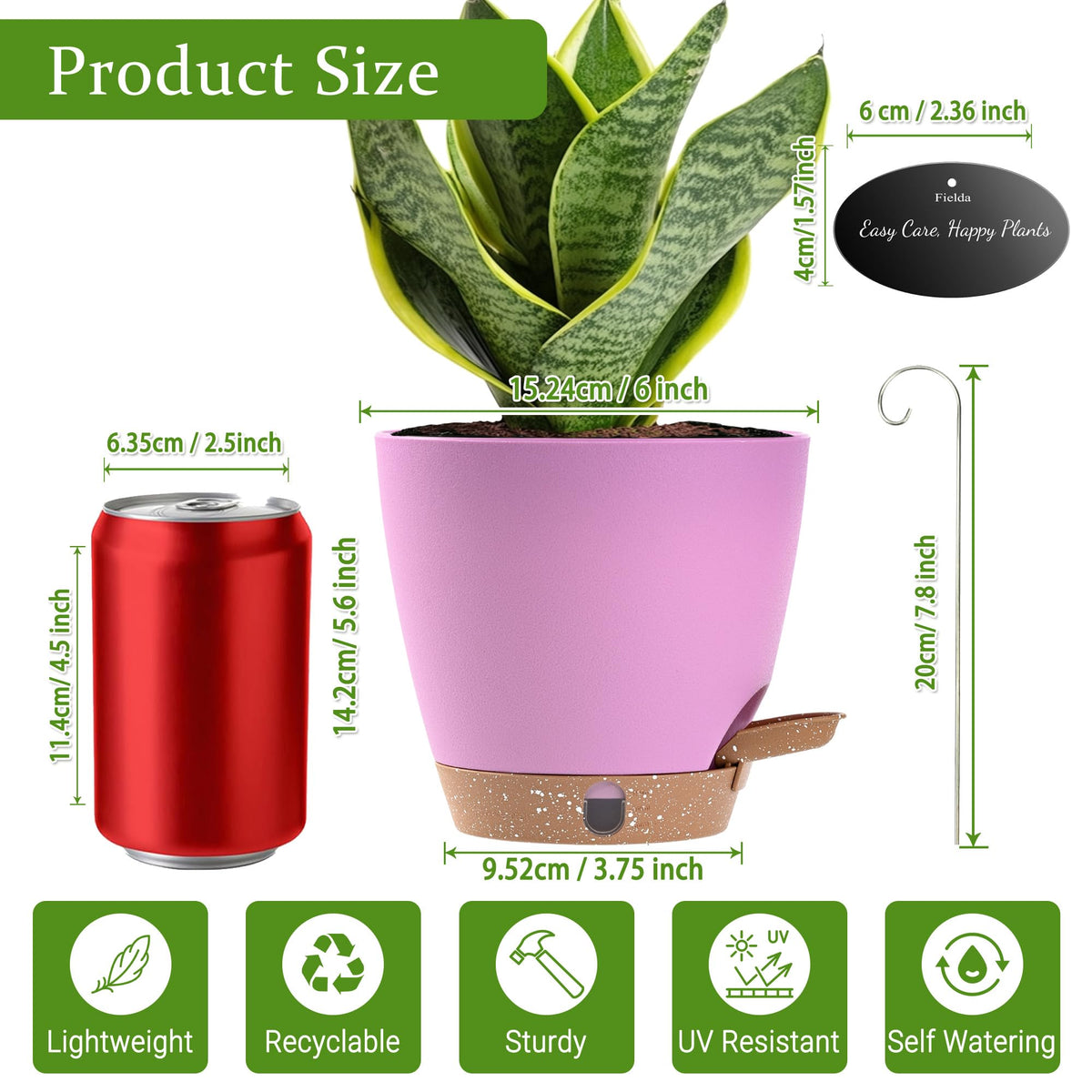 Fielda 6 Inch Small Self Watering Pots for Indoor Outdoor Plants,5-Pack