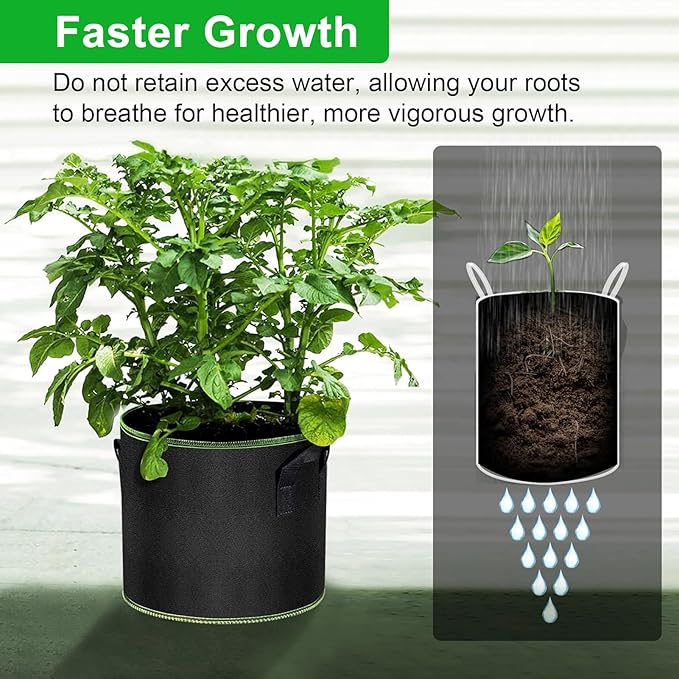 MEKOLIFE 5 Gallon Fabric Grow Bags 6-Pack, Thickened Aeration Planter Bags with Handles Plant Tags Seedling Bags for Outdoor Indoor Vegetable Garden, Black