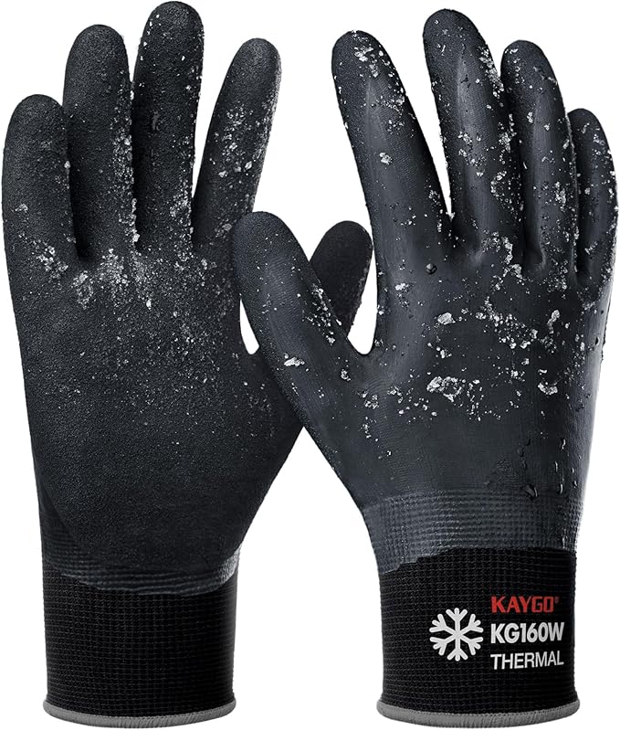 KAYGO Winter Waterproof Work Gloves for Men and Women, Thermal Insulated Freezer Rubber Coated Gloves,Super Grip,L, KG160
